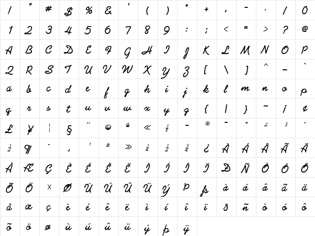 PreludeFLF Regular  glyph index