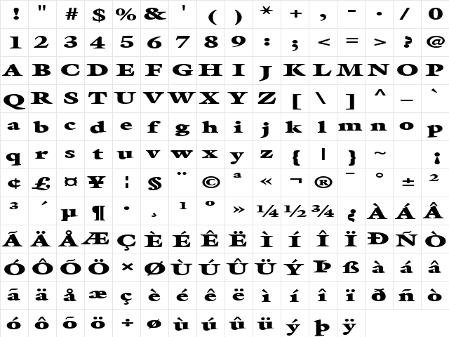 FZ ROMAN 26 EX Normal  glyph index