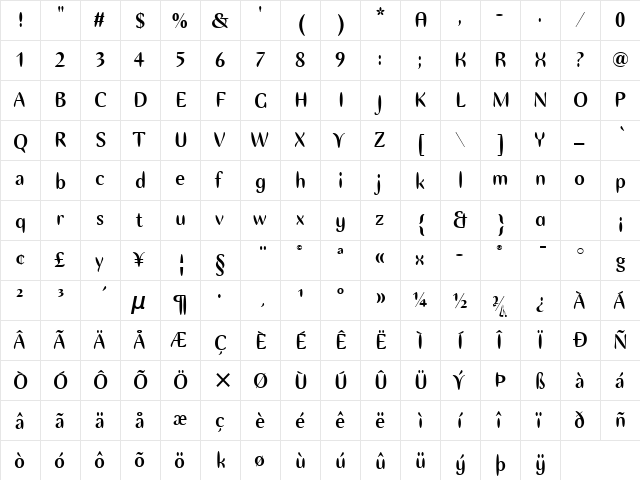 Ellipse ITC TT Bold  glyph index