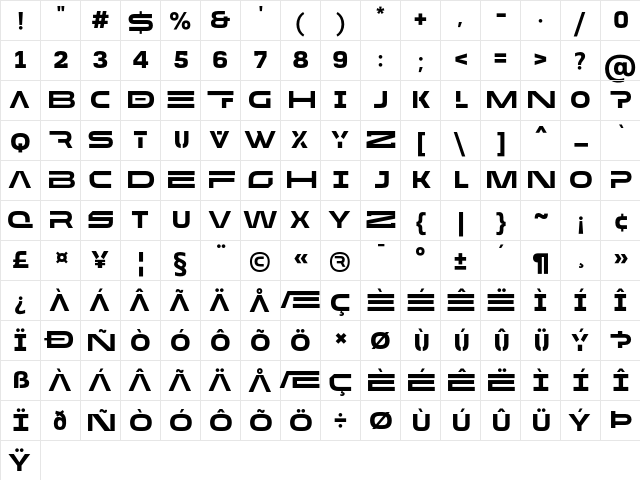 MADE Future X HEADER Bold  glyph index