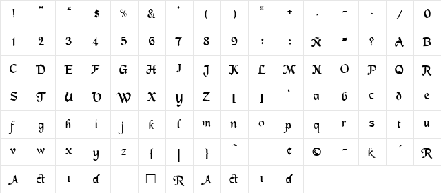 MAGNETD Regular  glyph index