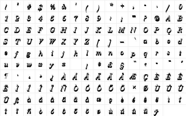 BauerBodDRegItaSh1 Regular  glyph index