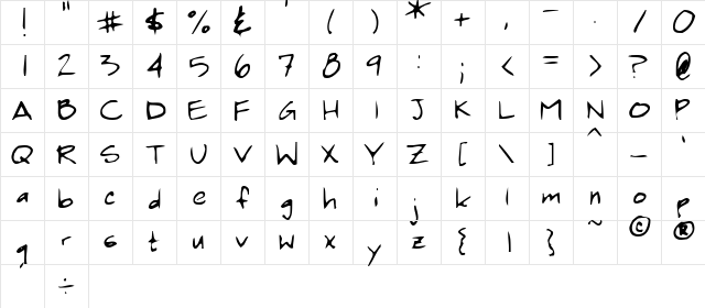 PenPalOne9 Regular  glyph index