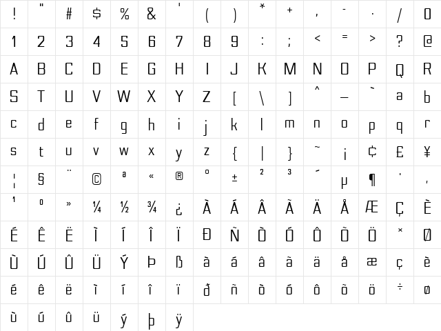 Nesobrite Semi-Condensed  glyph index