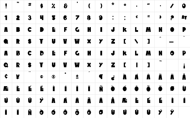 SF Tattle Tales Regular  glyph index