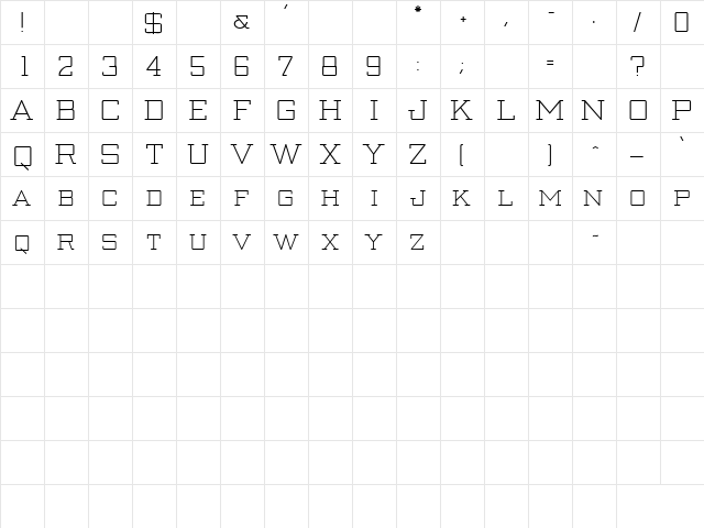 GE Acorn Block Caps Regular  glyph index
