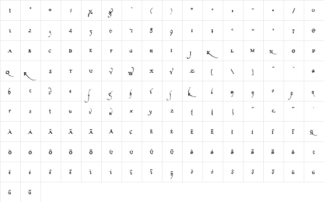 Democratika Regular  glyph index