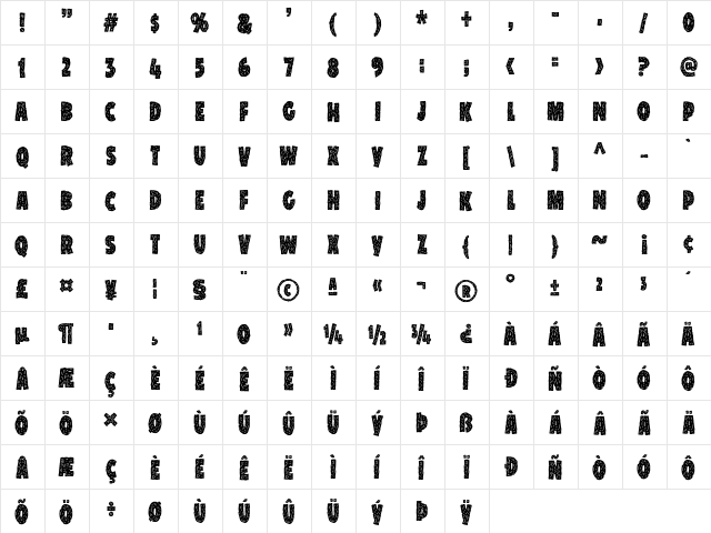 Snack Patrol DEMO Regular  glyph index