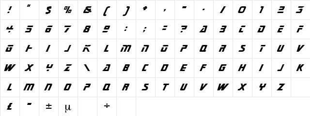 Federation Regular  glyph index