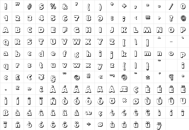 RogerBeckerShadow-Heavy Regular  glyph index