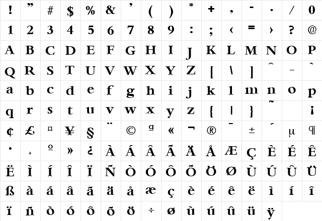 Bernstein-Serial Bold  glyph index