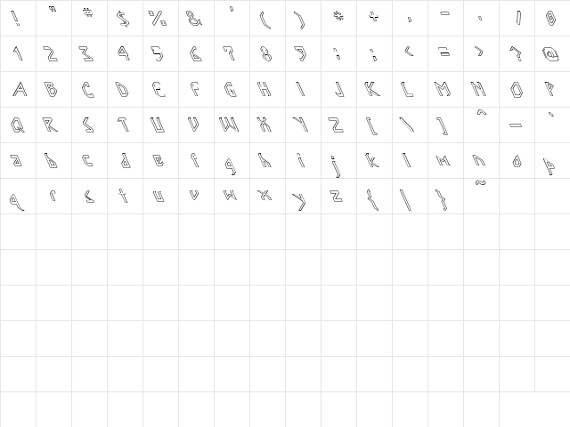 Nordic Leftie Hollow Regular  glyph index