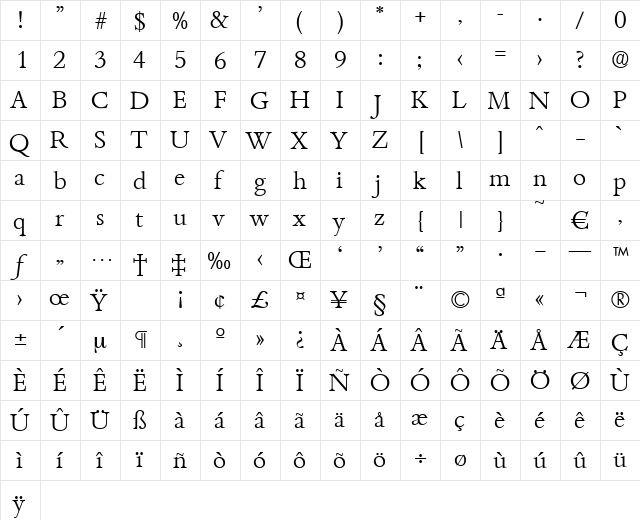 Bamberg-Light Regular  glyph index