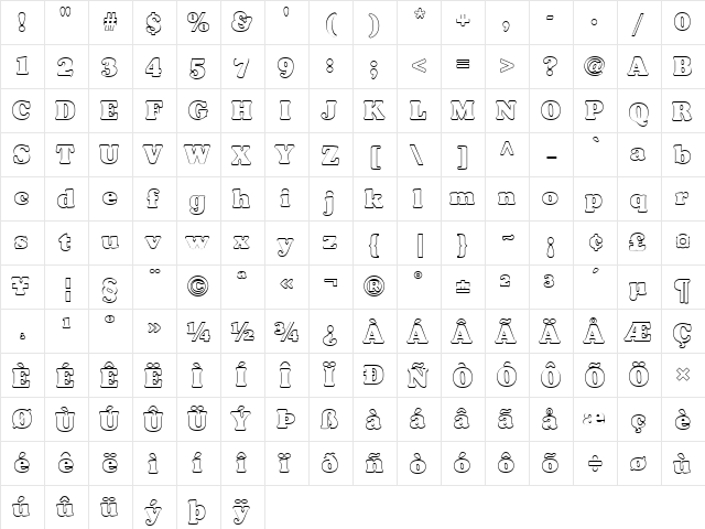 FZ ROMAN 35 HOLLOW Normal  glyph index