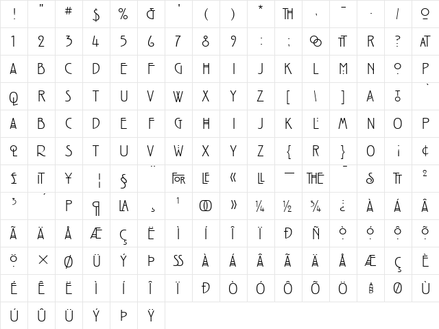 RennieMackintoshITC TT Light  glyph index