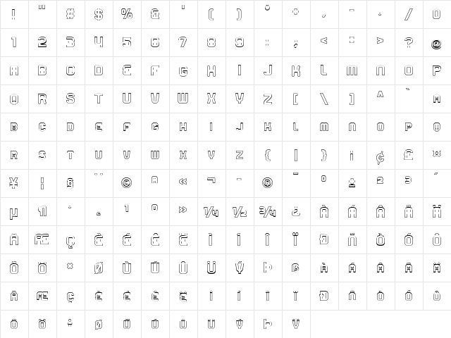 Rueck Licht Regular  glyph index