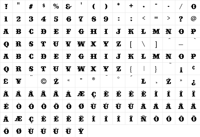Circustime-Regular Regular  glyph index