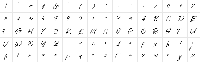 Avture Regular  glyph index