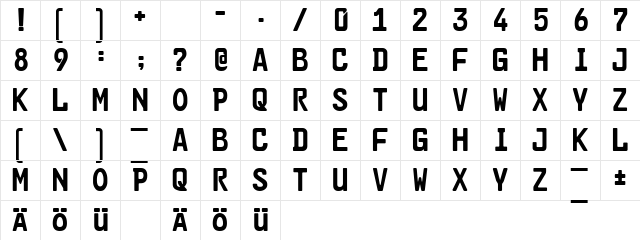 Cargo Two SF Regular  glyph index