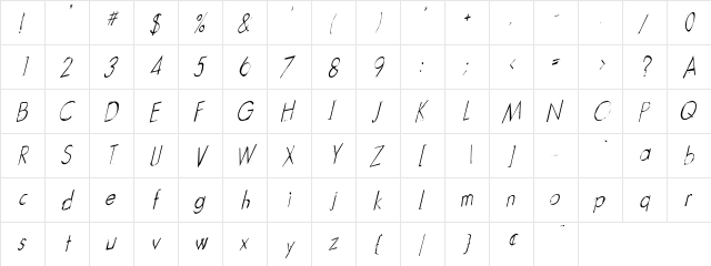 Garbage Italic  glyph index