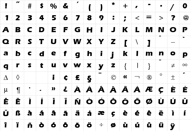 ErgoExtrabold Regular  glyph index