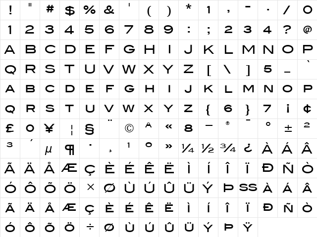 Blair ITC Regular  glyph index