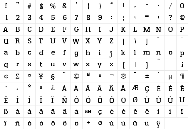 Enschede-Serial-Medium Regular  glyph index