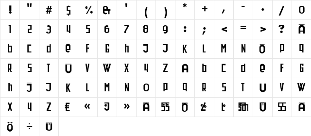DadaDa Regular  glyph index