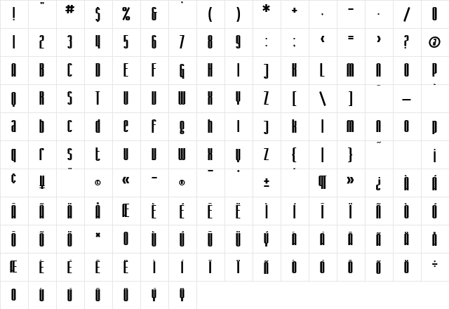 SF Iron Gothic Bold  glyph index