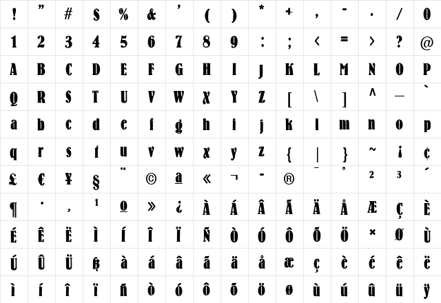 VanessaBecker Regular  glyph index