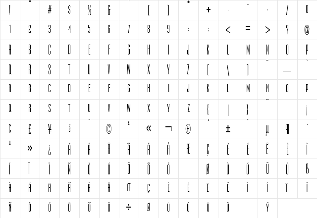 Ultra Condensed Sans Two Regular  glyph index