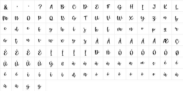 Renatta Walters Regular  glyph index