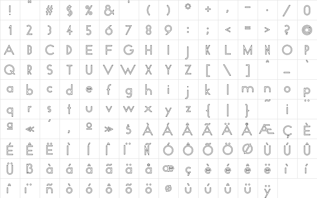 GeoPlain Hollow Regular  glyph index