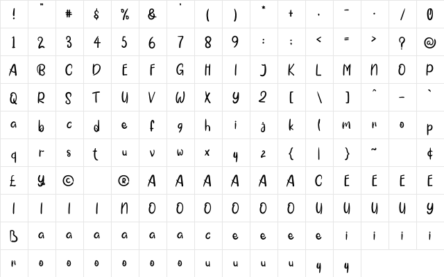 Hello Home Regular  glyph index