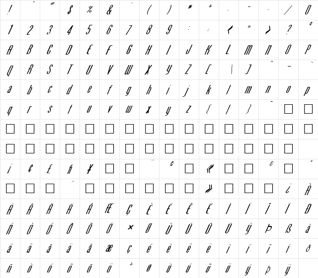 FZ BASIC 49 ITALIC Normal  glyph index