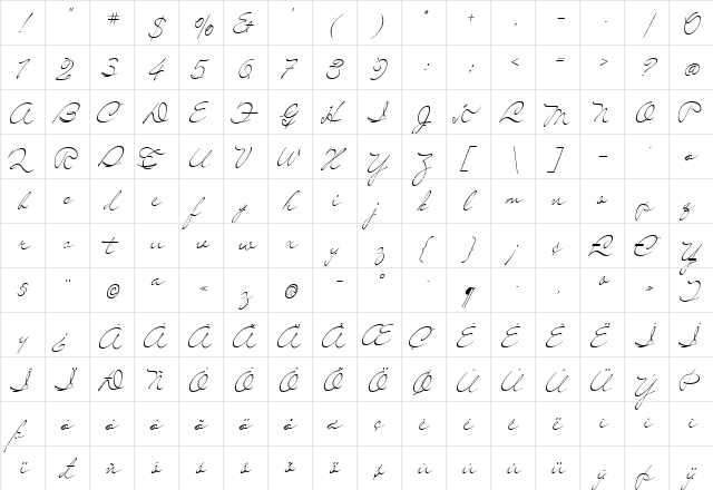 Mr Leopolde Regular  glyph index