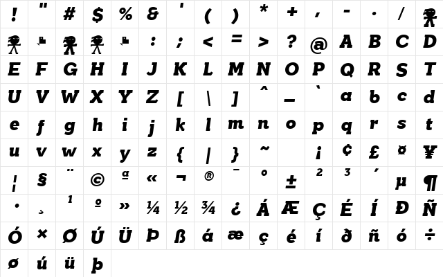 Yonky Black Italic  glyph index