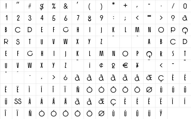 LillyBecker Regular  glyph index