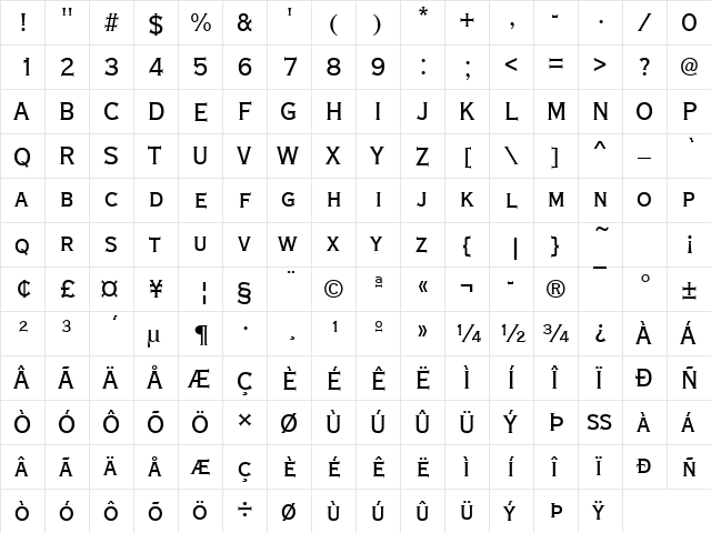 CopperplateTMedCon Regular  glyph index