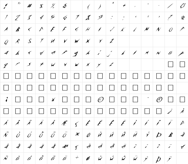 FZ UNIQUE 17 ITALIC Light  glyph index