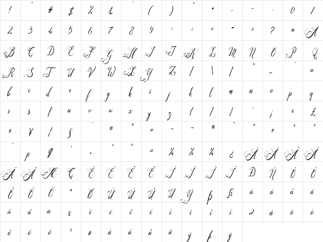 Santa Rose Regular  glyph index
