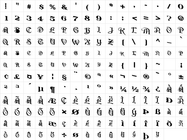 BeavertonPlace Bold  glyph index