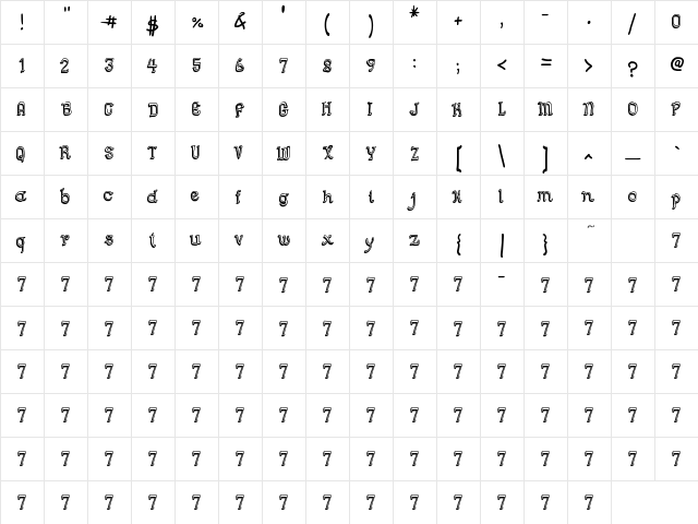 Semi Cursive Gut Regular  glyph index