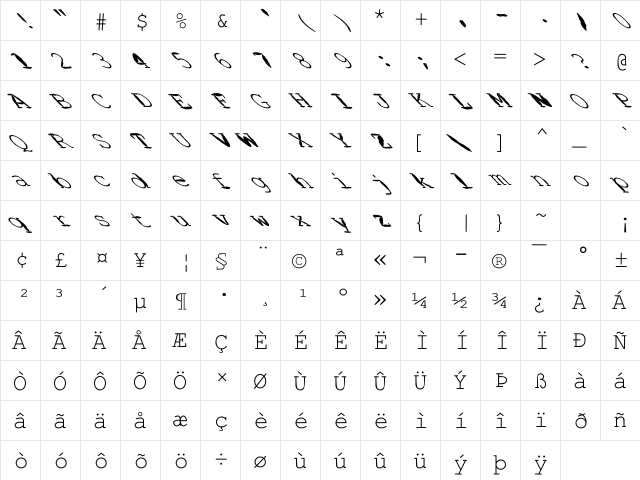 Eastern WIND Regular  glyph index