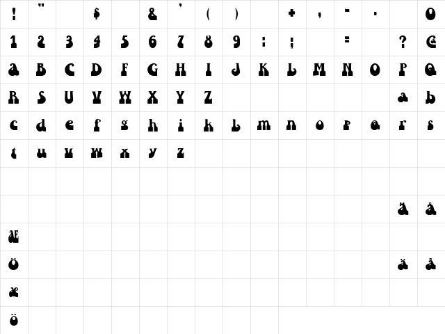 Dance Away 3 Regular  glyph index