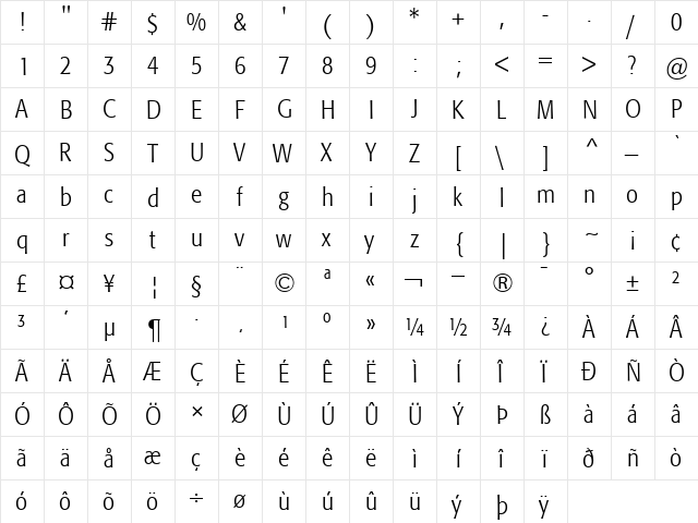 Formata-CondensedLight Light  glyph index
