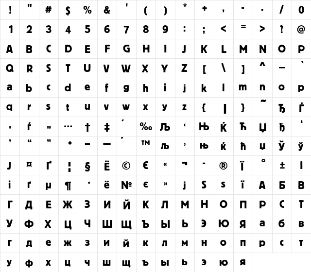 BlocC Regular  glyph index