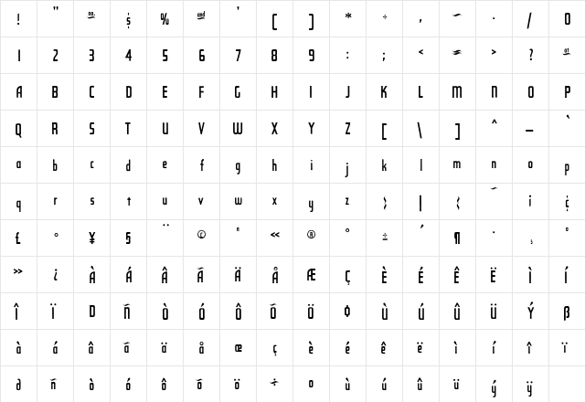 Polytone Regular  glyph index