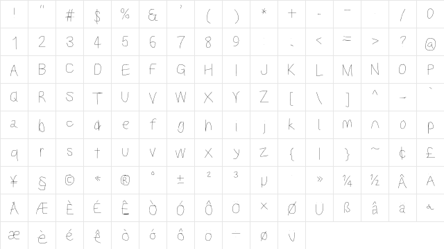 Kabina Book  glyph index