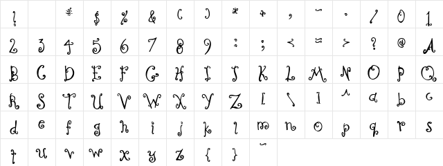 Curly Coryphaeus Regular  glyph index
